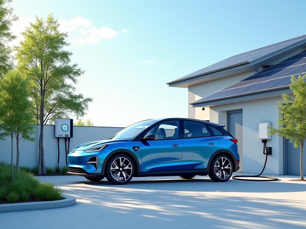 Elektroauto wird mit Solarstrom geladen